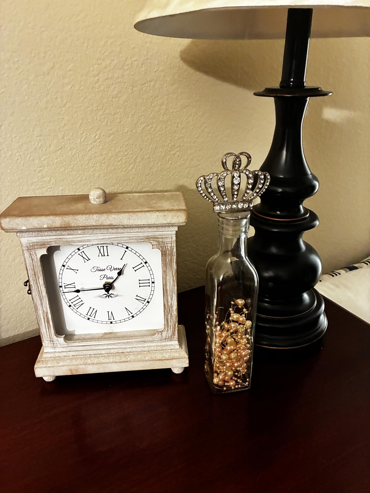 Tasse Verre 12 Inch Vintage Wall Clock - Farmhouse Decor Distressed White Washed Mechanical Quiet Silent - Retro Vintage Hanging Brown Non-Ticking Round customer photo 2