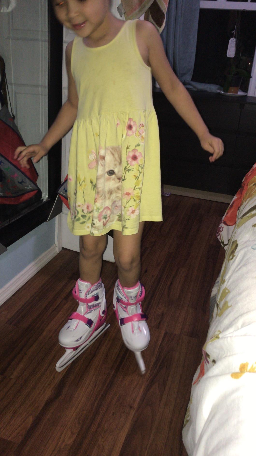 Xino Sports Adjustable Ice Skates - for Girls and Boys, Two Awesome Colors - Blue and Pink, Soft Padding and Reinforced Ankle Support, Fun to Skate! customer photo 2