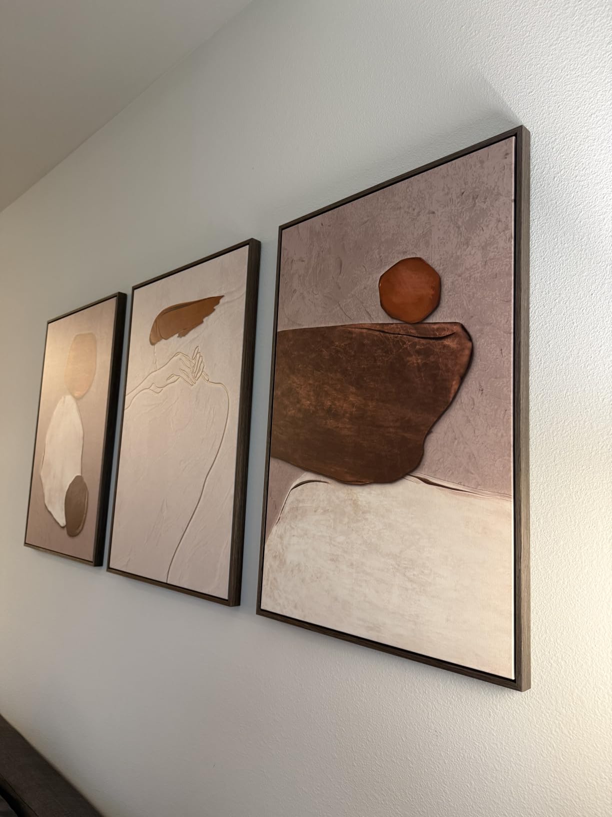 Framed Modern Minimalist Neutral Abstract Wall Art, Set of 3, Each 16x24 In customer photo 2