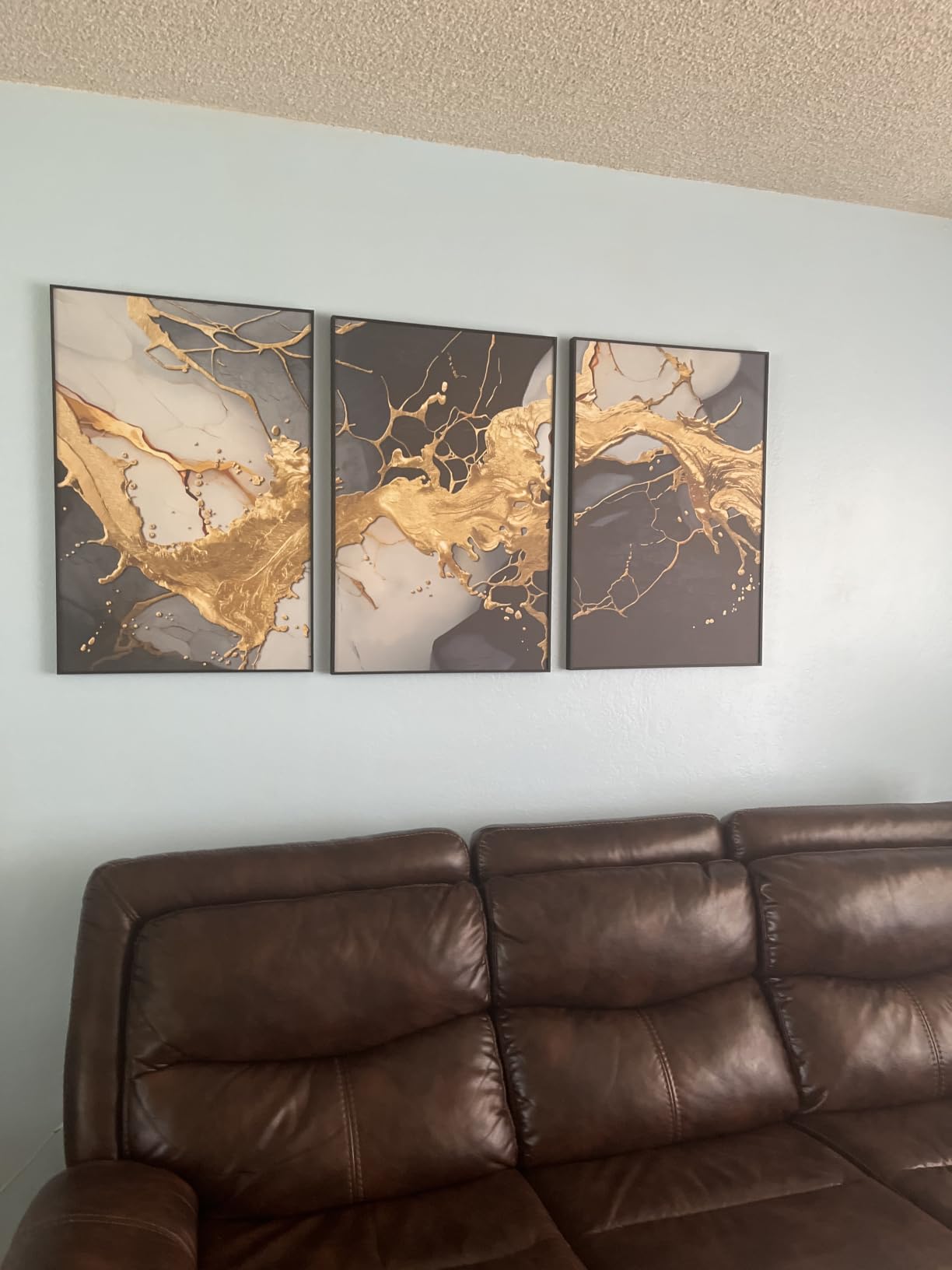 Framed Black White Gray Abstract Wall Art, 3 Piece Canvas Prints 16x24 In customer photo 1