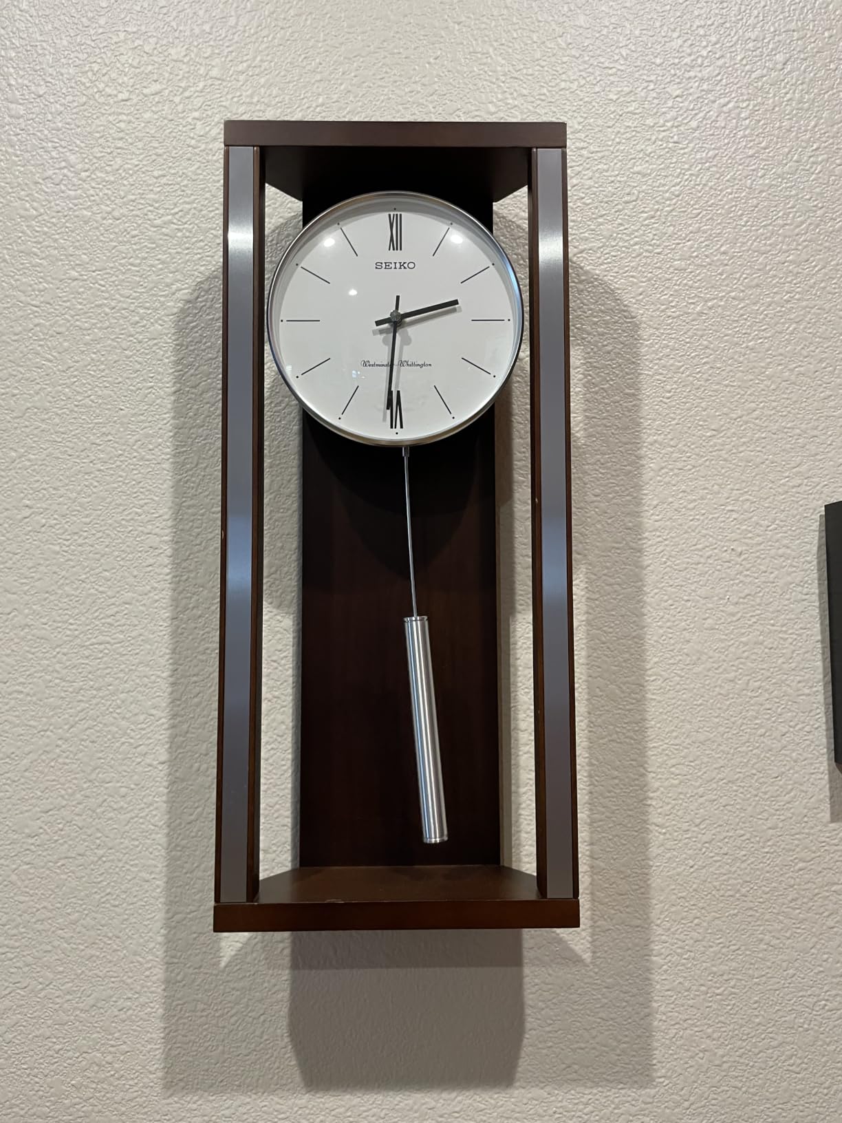 Pendulum Wall Clock,Imitation Wood Plastic Regulator Wall Clocks,Brown customer photo 2