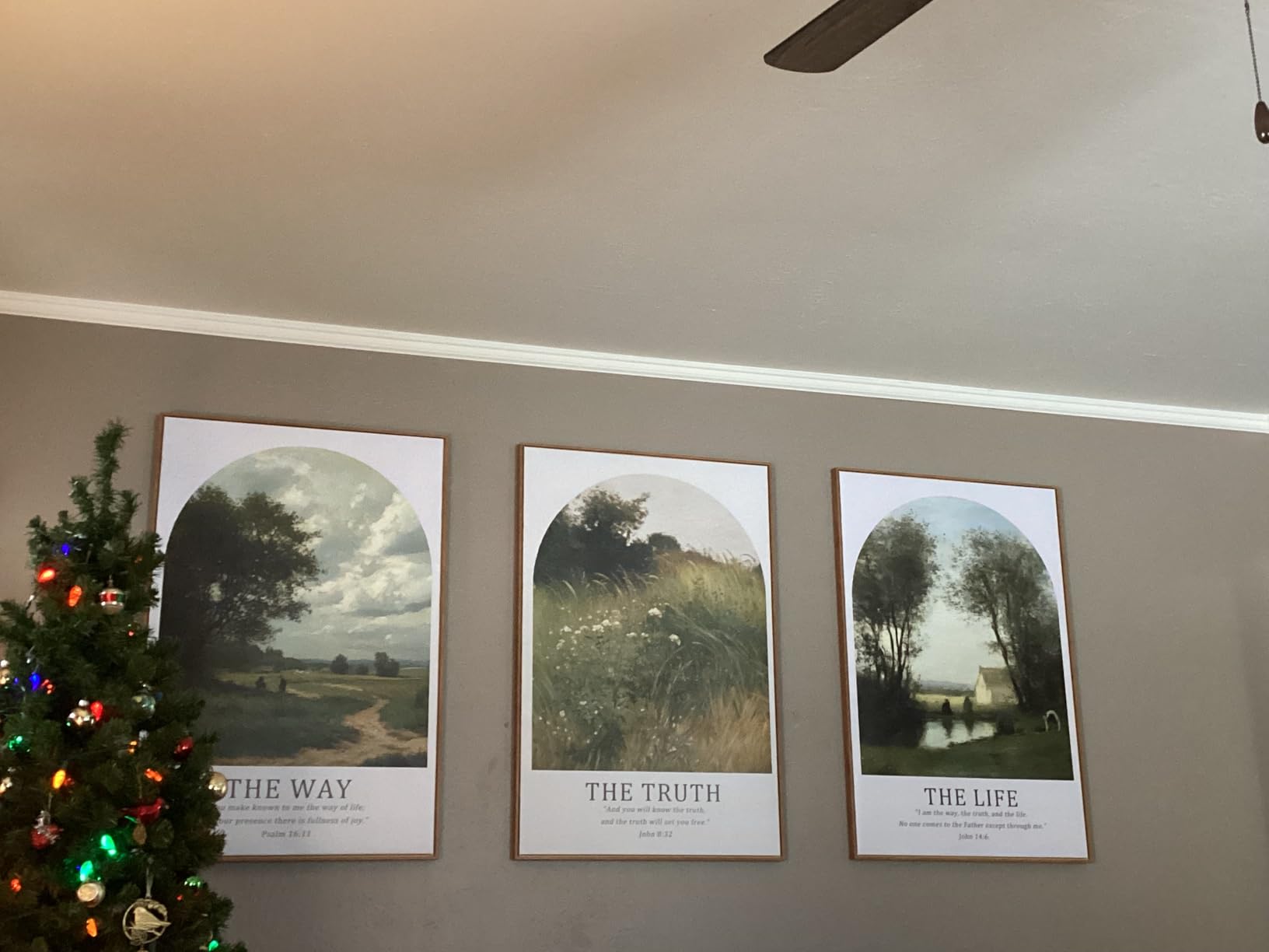 FWIEXA Mountain Canvas Wall Art Set, Framed Forest Nature Wall Decor, 3 Piece Landscape Paintings Artwork, 16x24 Inches Wildflower Pictures for Living Room, Bedroom, Office customer photo 2