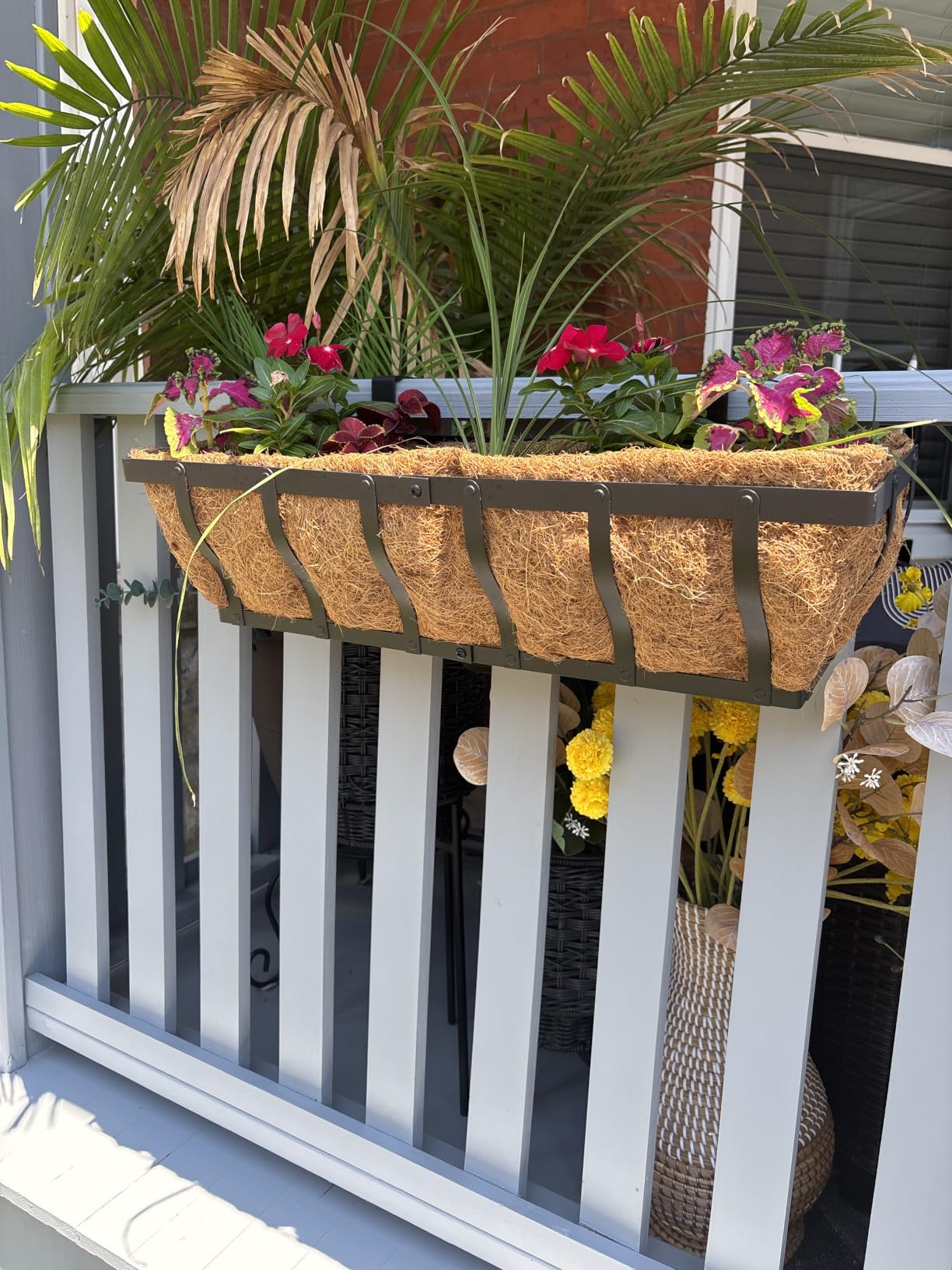 VOXOR Railing Planter Boxes, Heavy Duty Window Box Planters, Adjustable Balcony Planters for Railing Hanging, with Coco Liner for Deck, Porch, and Patio Gardening (2 Pack, 24 Inch) customer photo 2