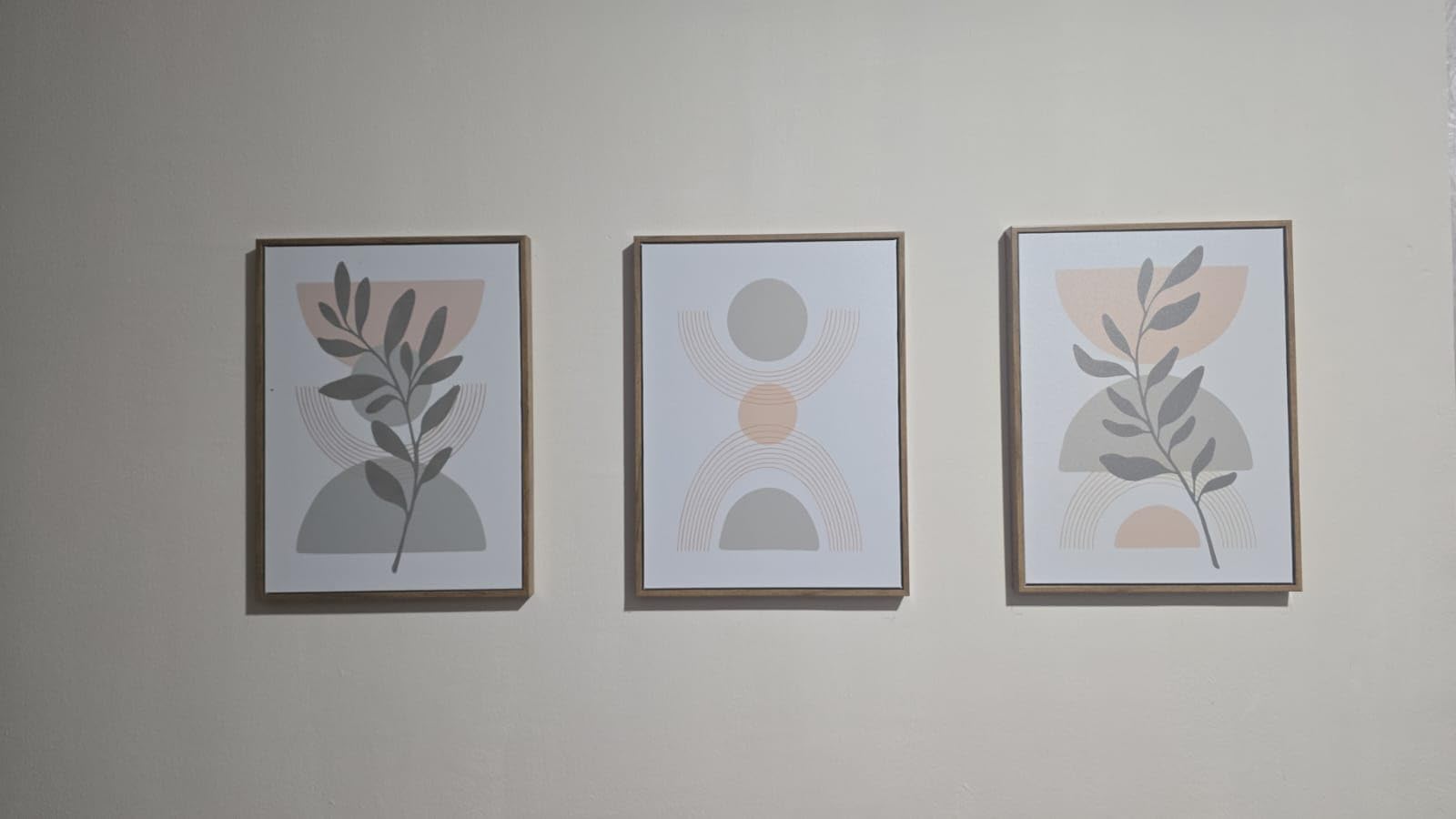 Boho Abstract Line Leaf Framed Canvas Wall Art Set of 3, 12x16 inch customer photo 1