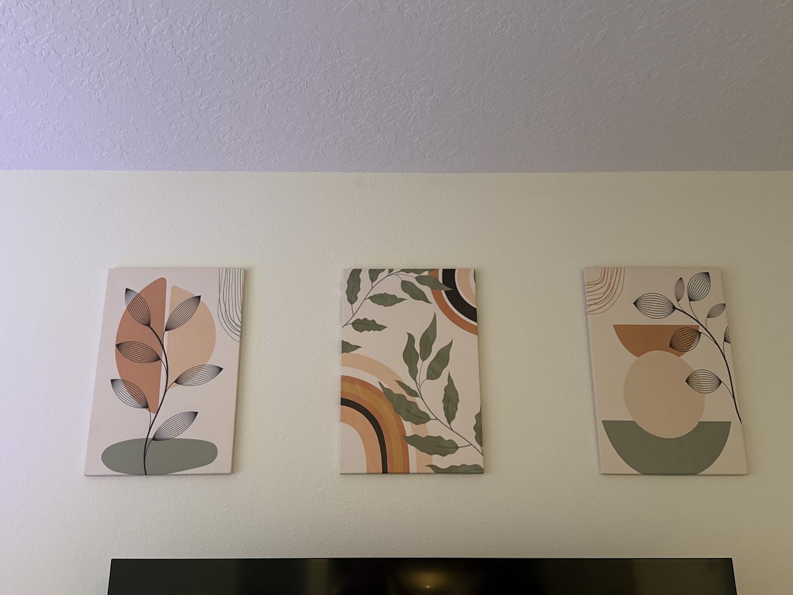 Boho Abstract Line Leaf Framed Canvas Wall Art Set of 3, 12x16 inch customer photo 2
