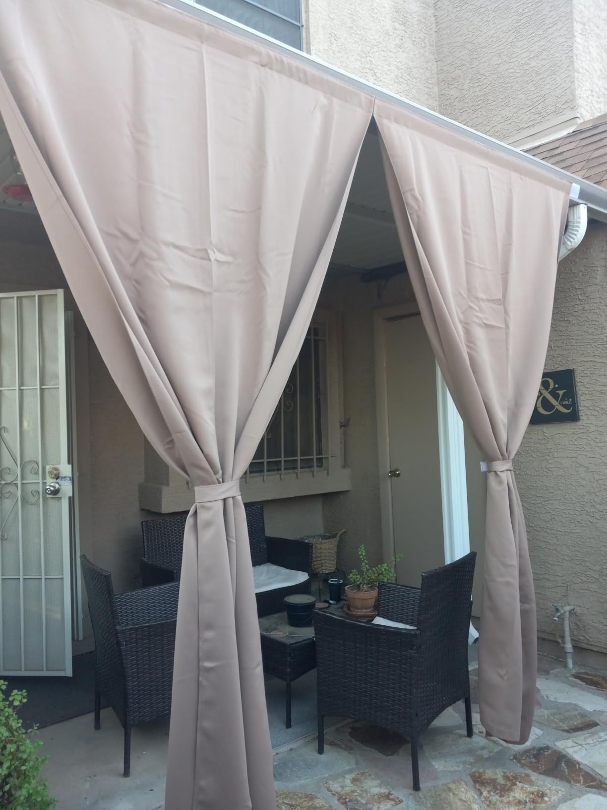 NICETOWN 2 Panels Rod-Free Outdoor Curtains for Patio Waterproof Sticky Top customer photo 1