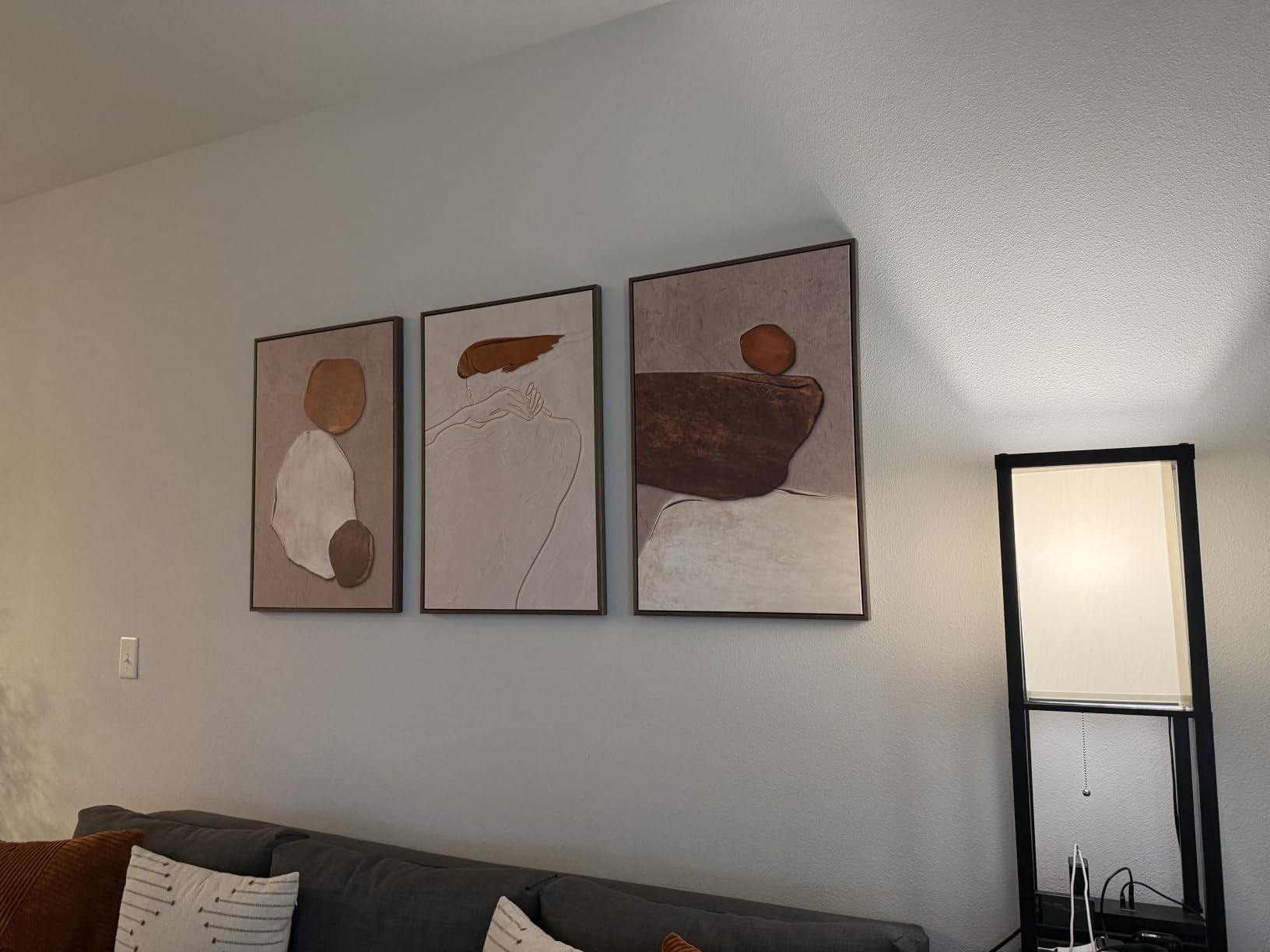 Large Framed Modern Neutral Abstract Wall Art, Set of 3, Total 60x30 In customer photo 1