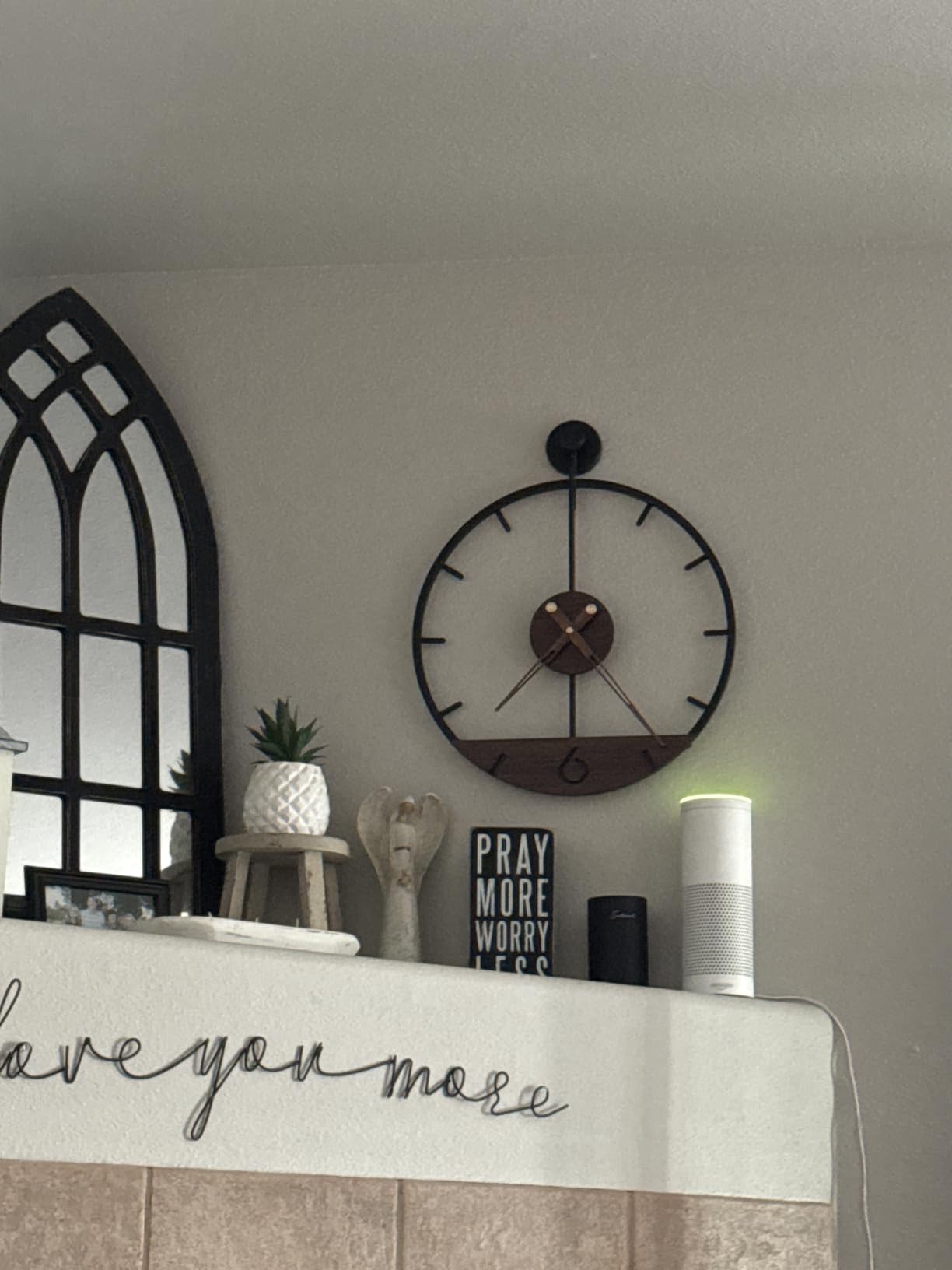 Cuspin 30 Inch Large Wall Clock Black Metal Frame with Walnut Center Dial customer photo 1