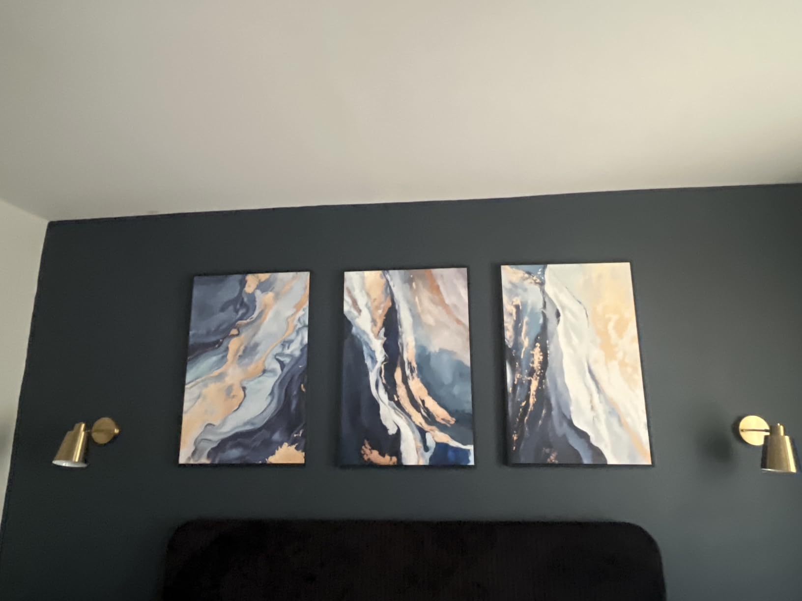 Large Framed Abstract Nature Landscape Wall Art for Living Room, 24x36 In | Green lake pictures, Set of 3 paintings, Canvas prints, Wood frame, Modern artwork, Wall decor for bedroom dining room office customer photo 1