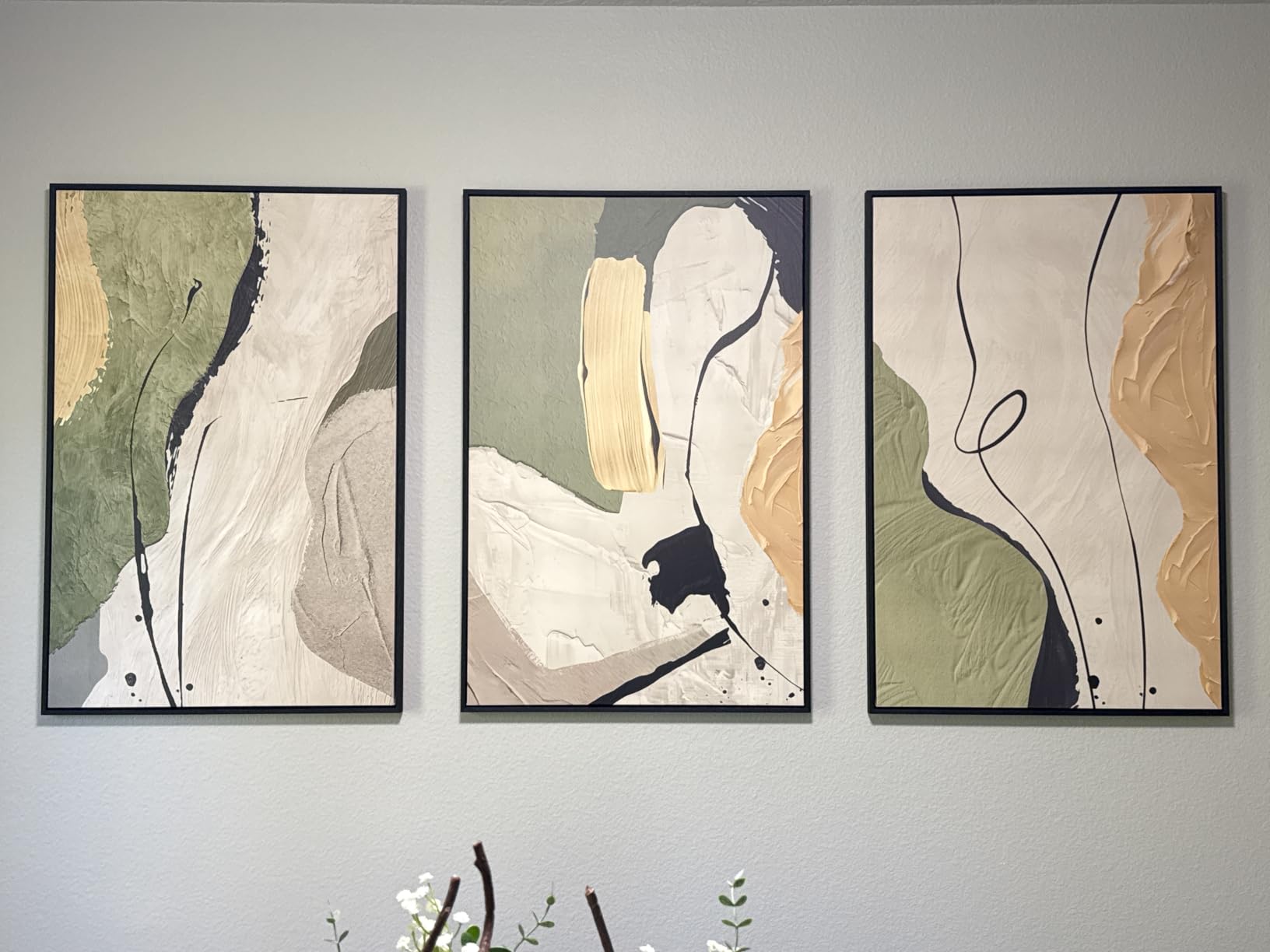 Large Framed Abstract Nature Landscape Wall Art for Living Room, 24x36 In | Green lake pictures, Set of 3 paintings, Canvas prints, Wood frame, Modern artwork, Wall decor for bedroom dining room office customer photo 2