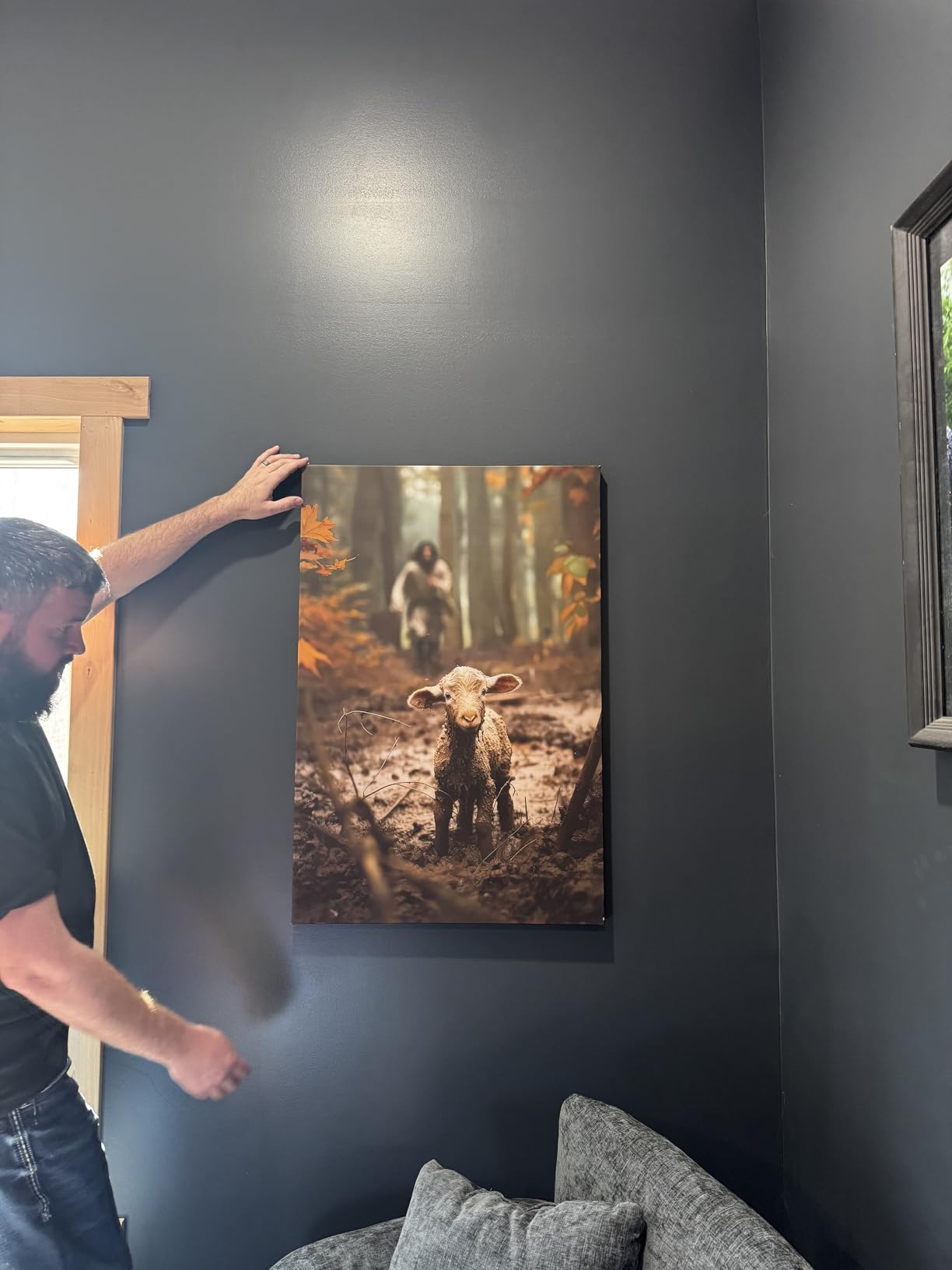 Ploceiny Extra large christian wall art for living room decor Jesus and Lamb canvas wall prints Jesus Running After Lost Lamb Picture for home decor,Religious wall decor for prayer room.A-417 (45