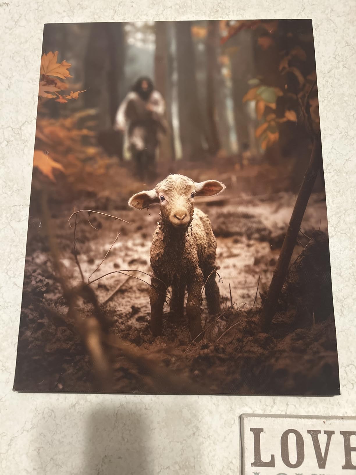 Ploceiny Extra large christian wall art for living room decor Jesus and Lamb canvas wall prints Jesus Running After Lost Lamb Picture for home decor,Religious wall decor for prayer room.A-417 (45