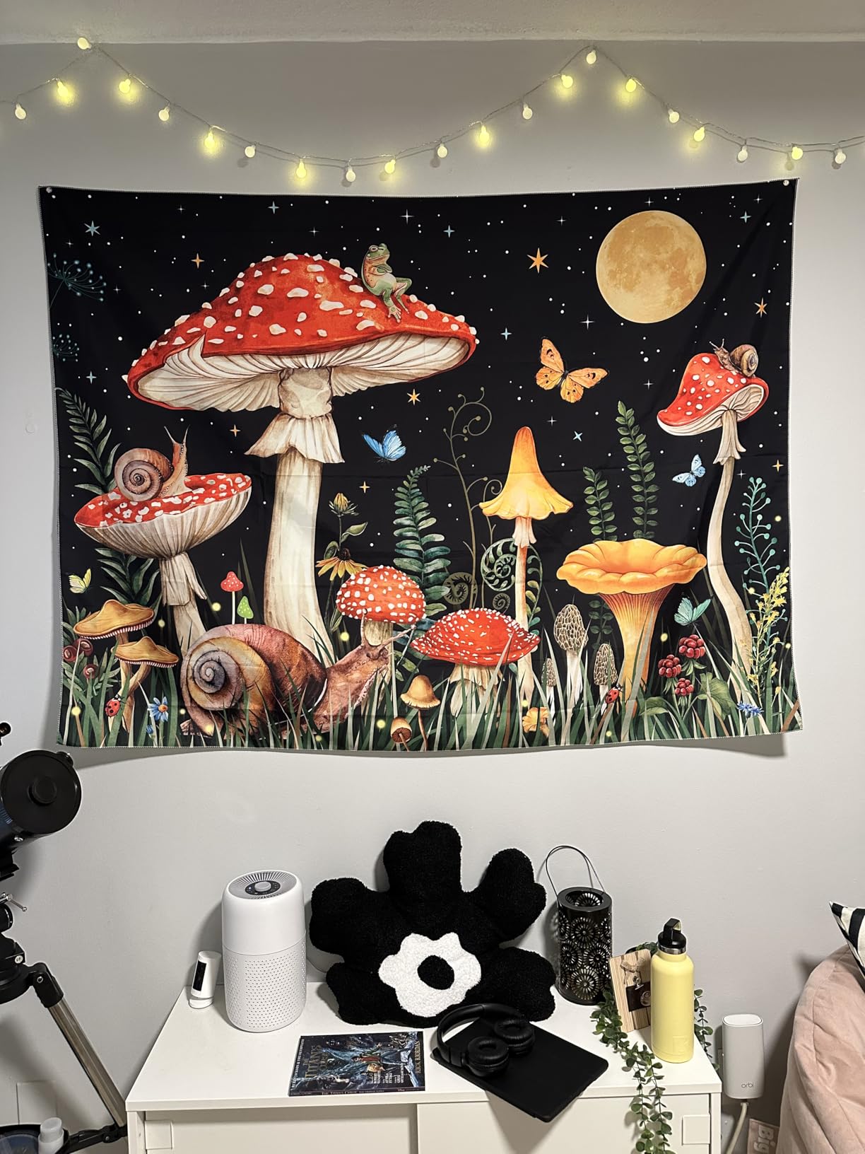 Zussun Blacklight Mushroom Forest Tapestry UV Reactive Nature Mountain Moon Butterfly Tapestry for Bedroom Aesthetic Landscape Large Tapestries Wall Hanging for Dorm Living Room Decor 80 x 60 Inch customer photo 1