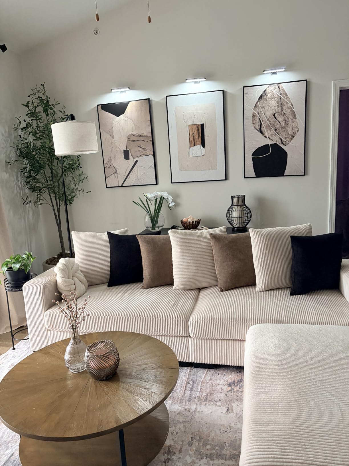Large Framed Beige Orange Abstract Wall Art for Living Room, 3 Piece 24x36 customer photo 2