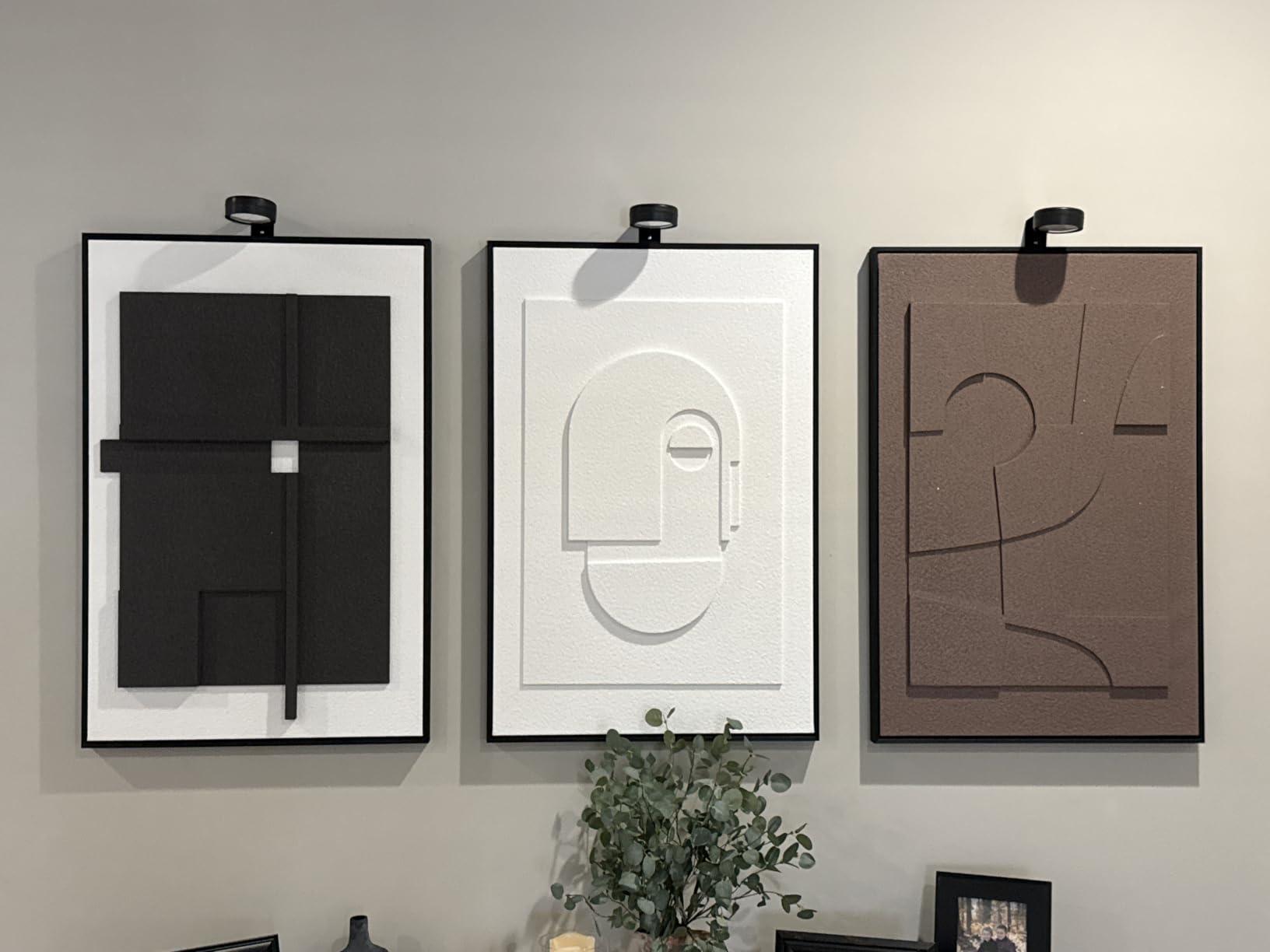 Large 3D Textured Modern Black Abstract Wall Art for Living Room, 3 Piece customer photo 1