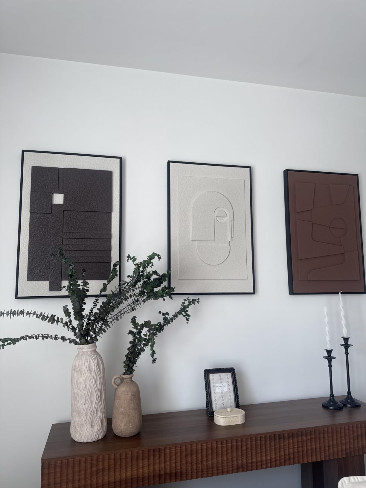Large 3D Textured Modern Black Abstract Wall Art for Living Room, 3 Piece customer photo 2