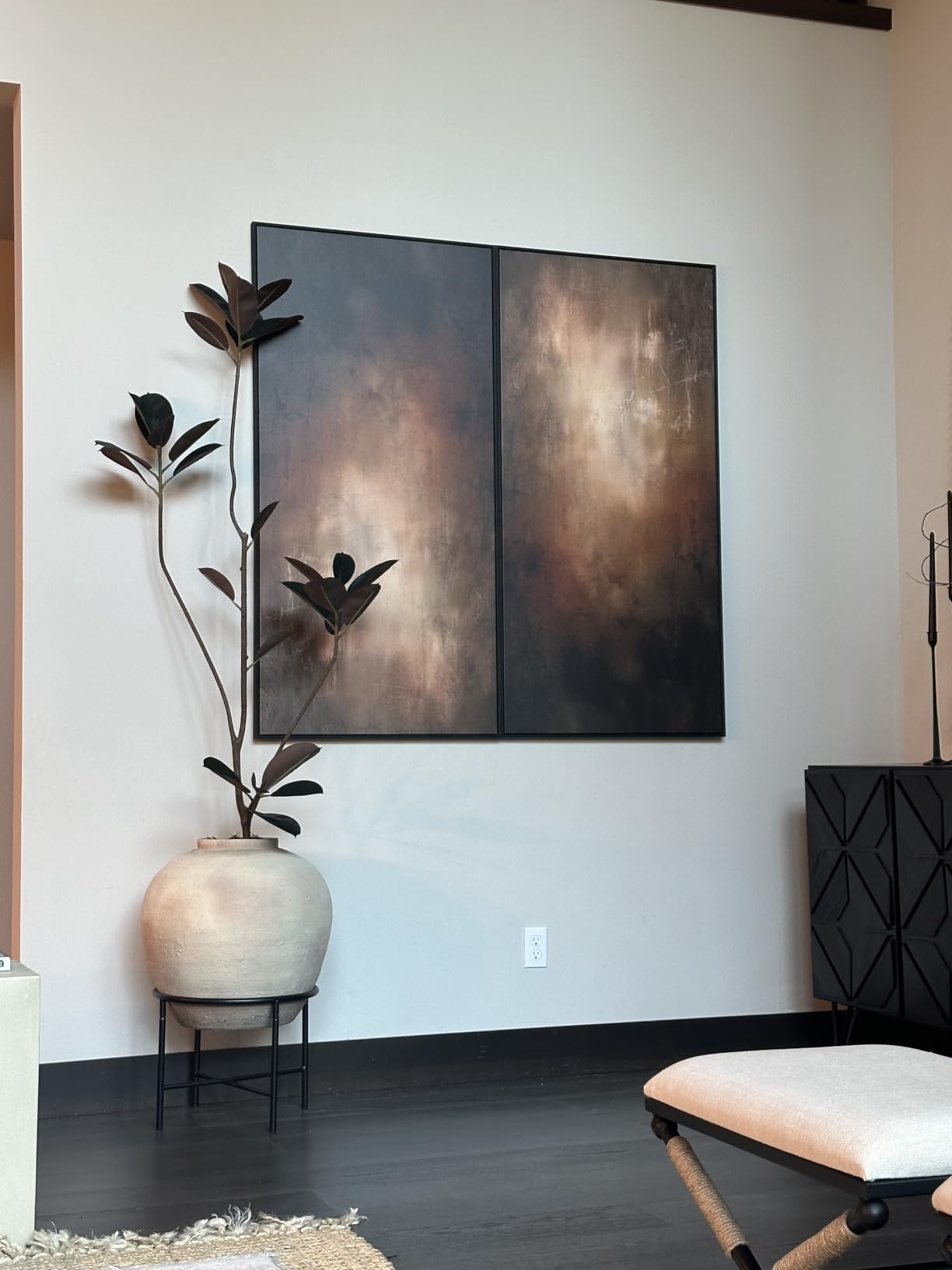 Extra Large Framed Brown Abstract Wall Art for Living Room, Vertical 40x60 customer photo 2