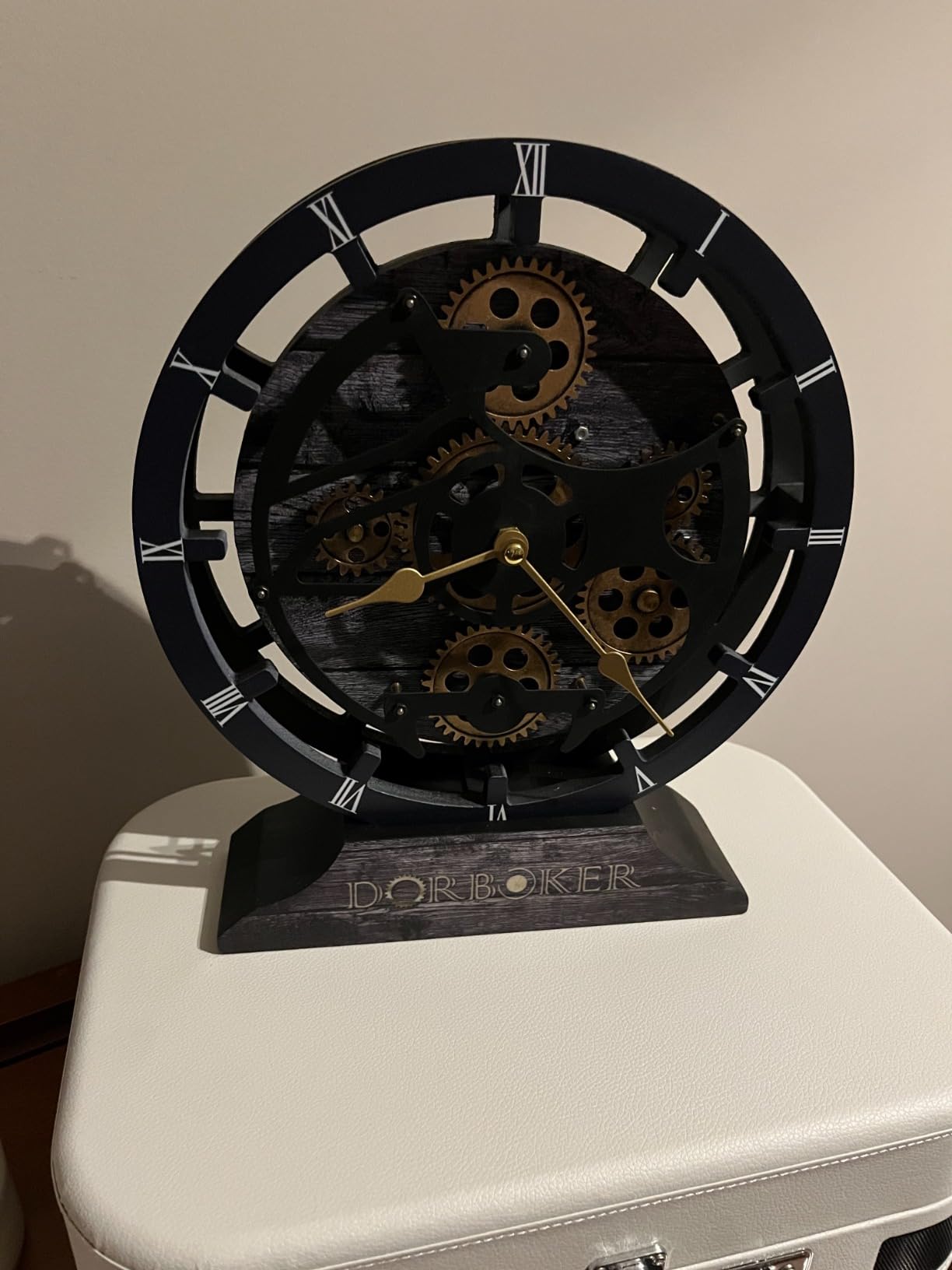 Real Moving Gears Triangle Floor Clock, Decorative Metal Grandfather Clock with Storage Tray, European Retro Steampunk Style Large Silent Floor Art Decor for Living Room Home Office customer photo 1