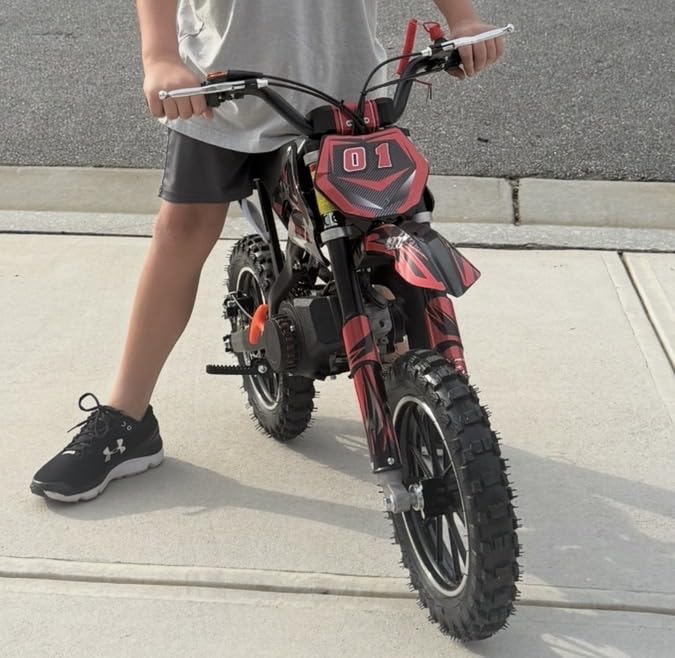 49cc 2-Stroke Gas Dirt Bike for Kids 8-14, Mini Dirtbike with Dual Disc Brakes, Pull Start, Off-Road Tires, 25MPH Max Speed, Youth Motocross Pit Bike, Yellow customer photo 1